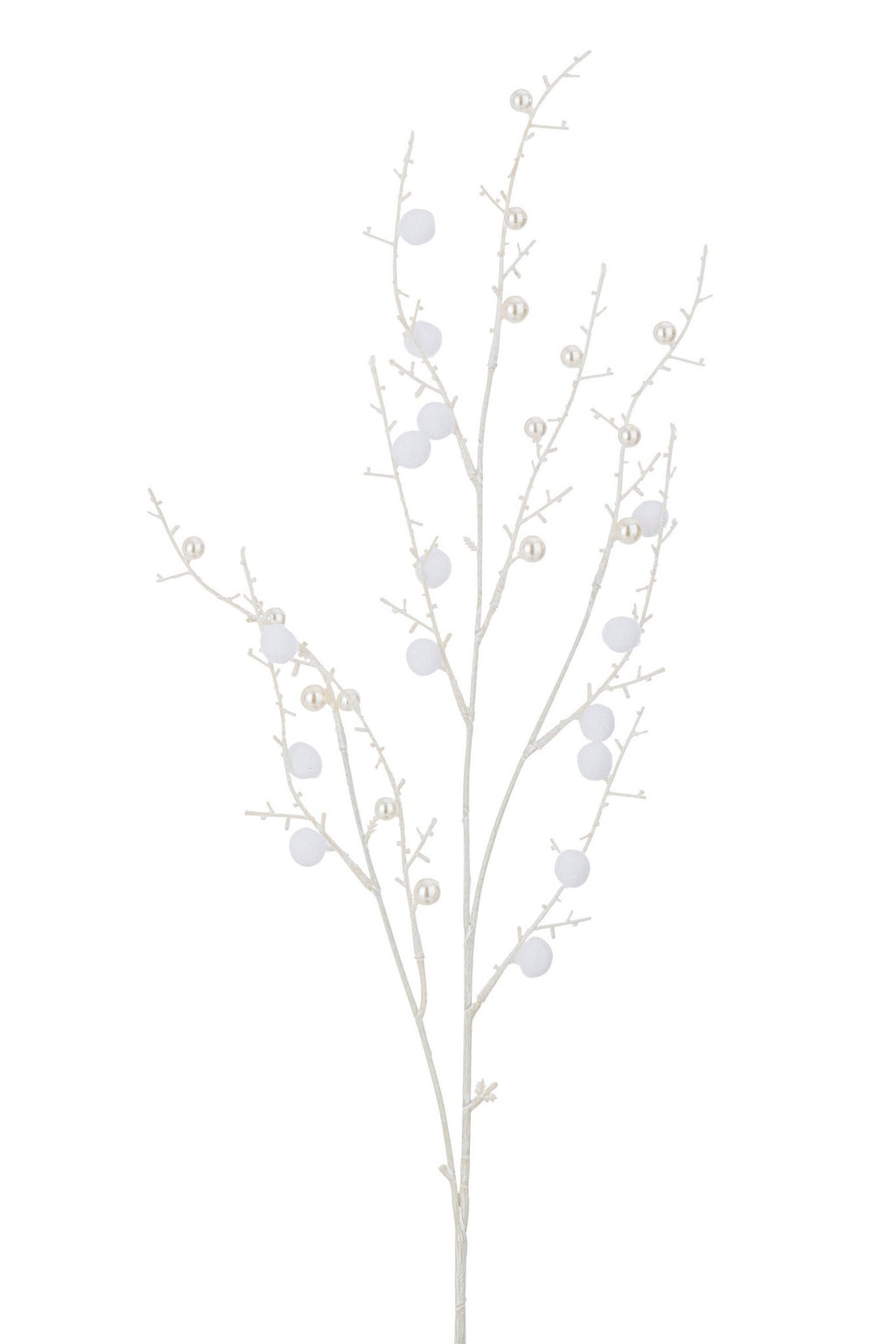 J-Line decoratie Tak Pompons + Parels - kunststof - wit