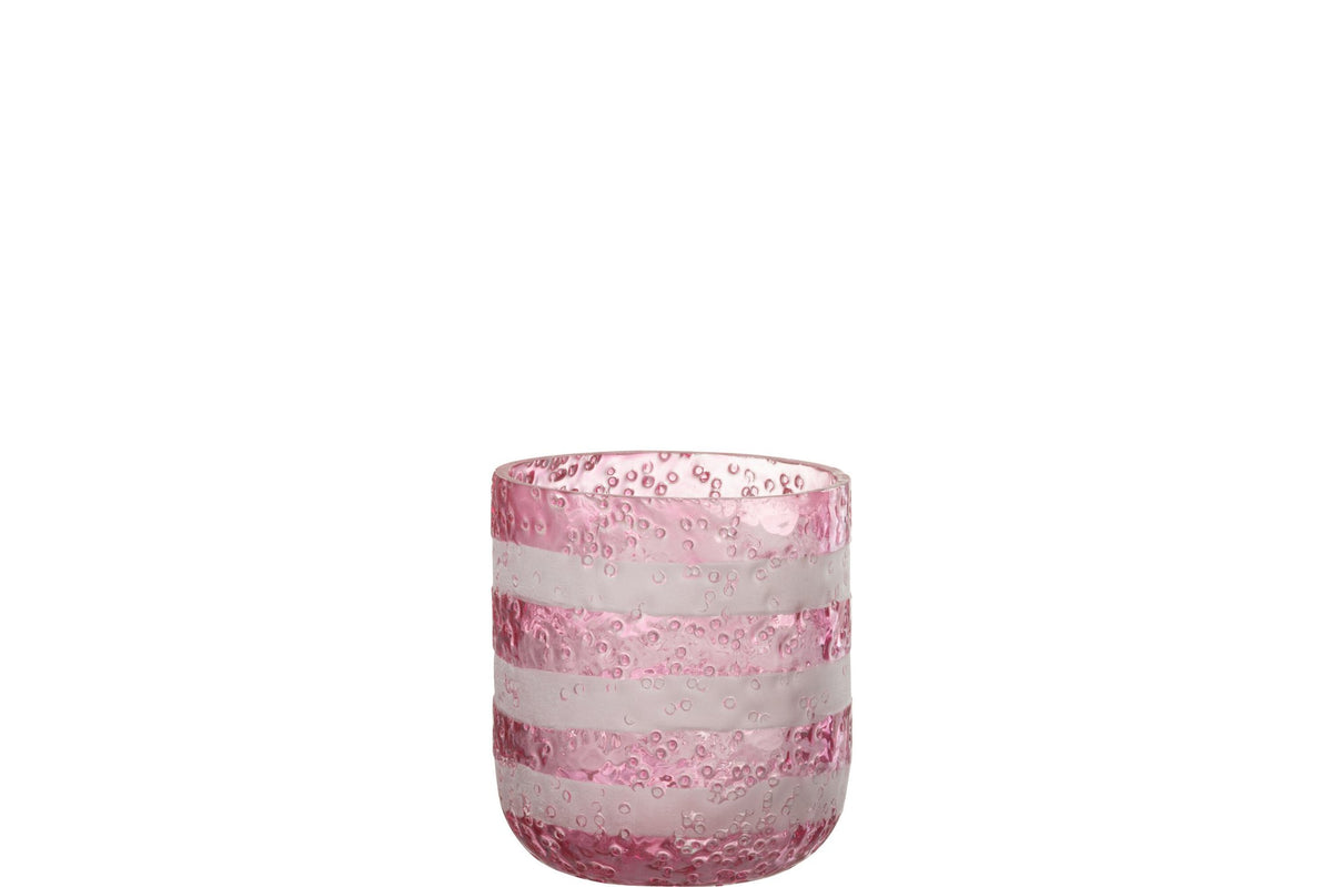 J-Line theelichthouder Strepen - glas - rood/wit - small