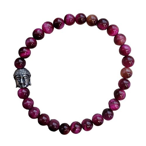Dames armband Fuchsia Tijgeroog 6 mm met Boeddha kraal