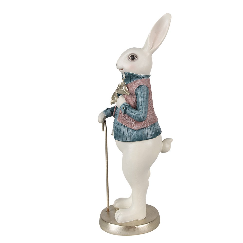Beeld Konijn 32 cm Wit Blauw Polyresin Paasdecoratie