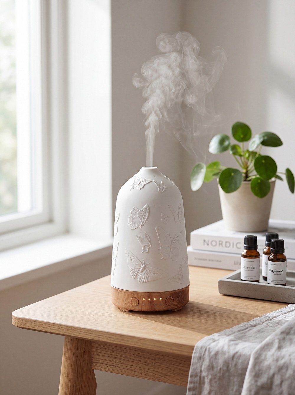 Aroma diffuser Ø 9x17 cm Wit Porselein Vlinders