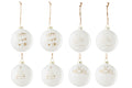 J-Line kerstbal 2+2+2+2 Tekst Kerstmis - glas - wit/goud - doos van 8