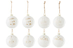 J-Line kerstbal 2+2+2+2 Tekst Kerstmis - glas - wit/goud - doos van 8