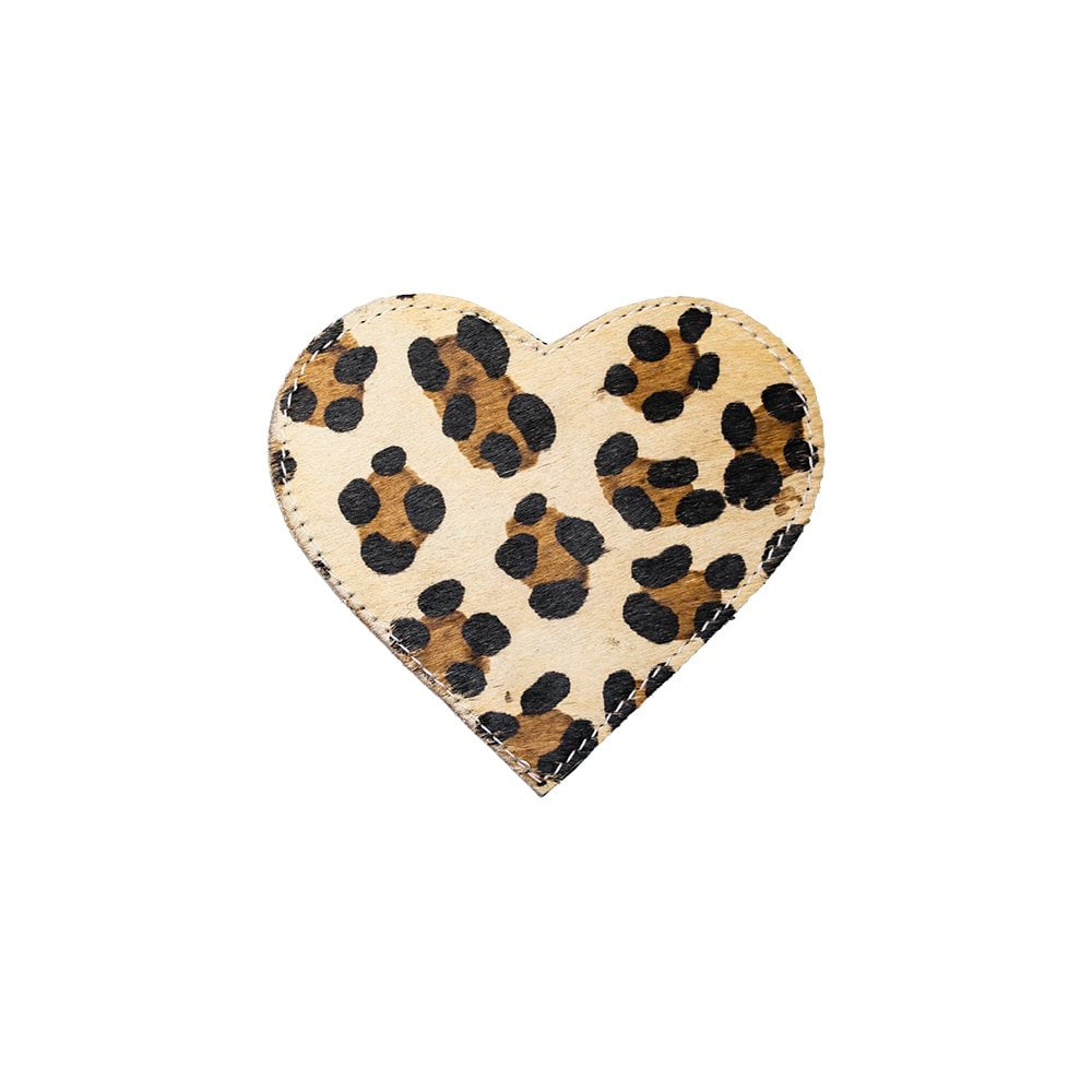 Onderzetter koehuid hart luipaard 14cm*