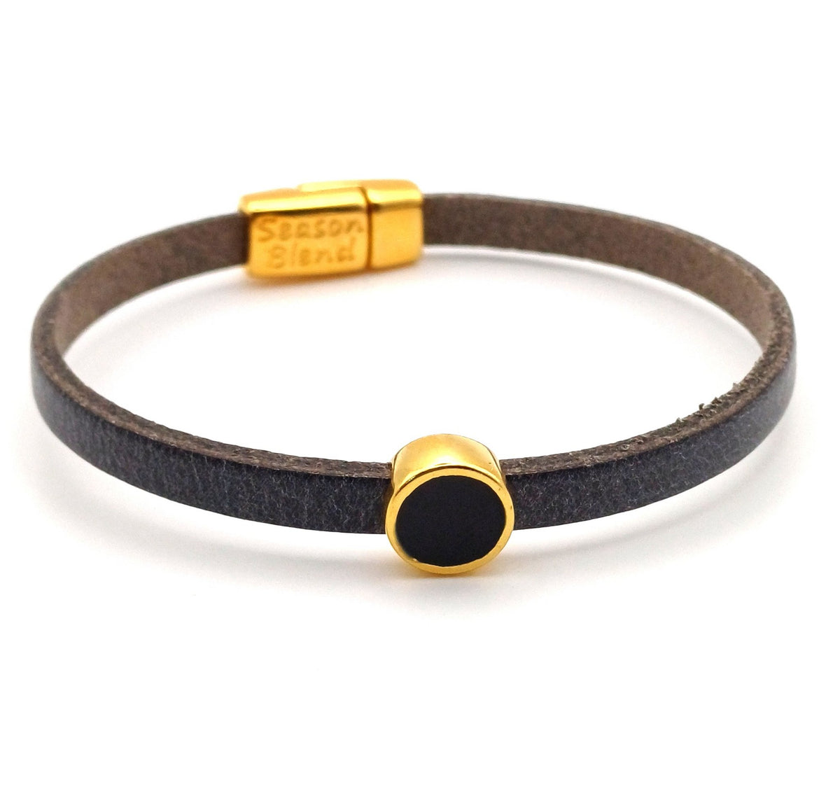 Leren armband met ronde emaille schuifregelaar