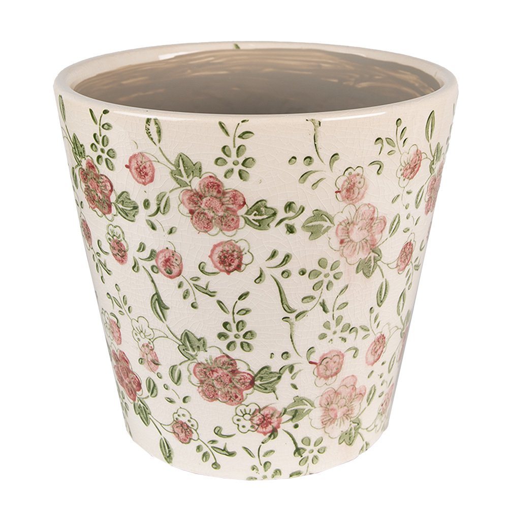Bloempot Ø 14x13 cm Roze Beige Keramiek Bloemen Bloempot Binnen