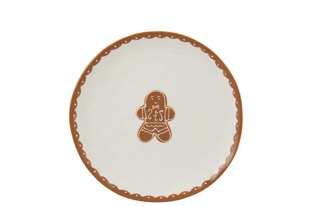 J-Line bord Cookie Rond Dolomiet - keramiek - bruin/wit
