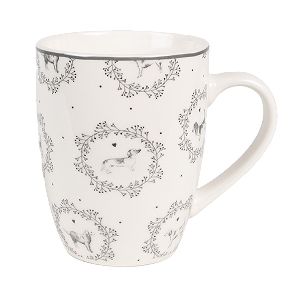 Mok 325 ml Wit Grijs Porselein Honden