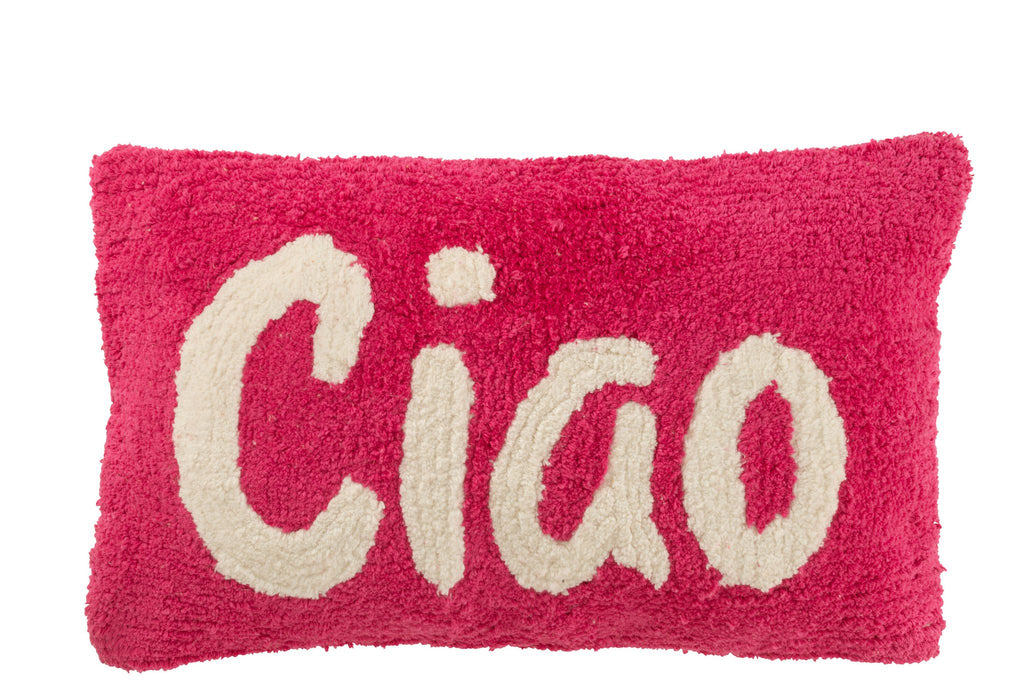 J-Line Kussen Cia Getuft Katoen Roze/Wit