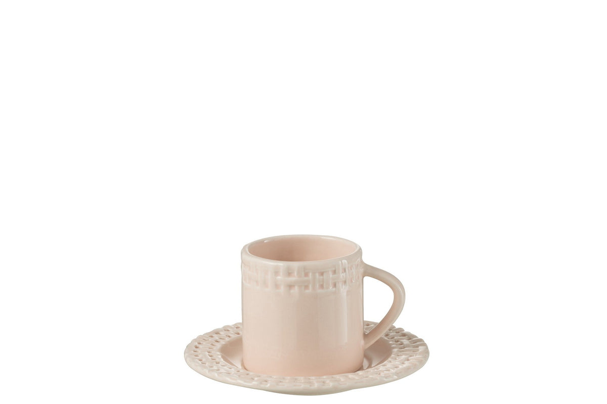 J-Line kop + schoteltje - keramiek - roze