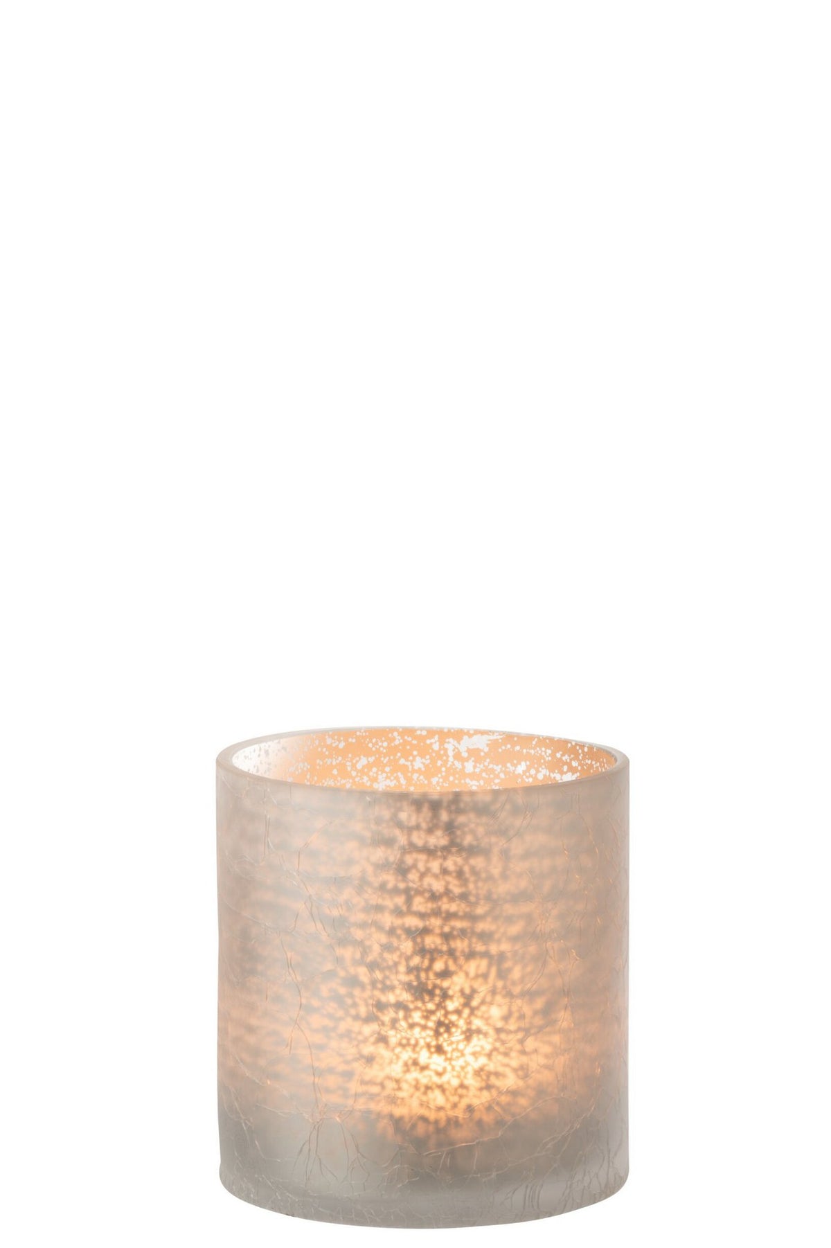 J-Line windlicht Cilinder Craquelé - glas - grijs - medium