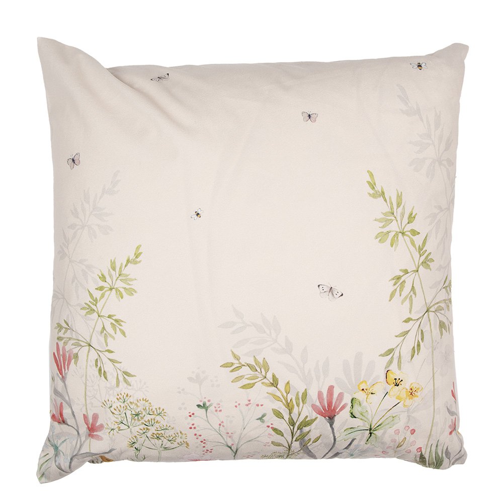 Kussenhoes 45x45 cm Beige Groen Polyester Bloemen Sierkussenhoes