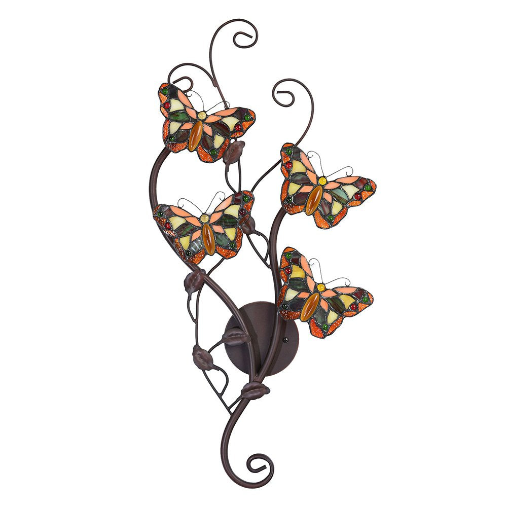 Wandlamp Tiffany 32x68 cm Geel Bruin Metaal Vlinder Muurlamp
