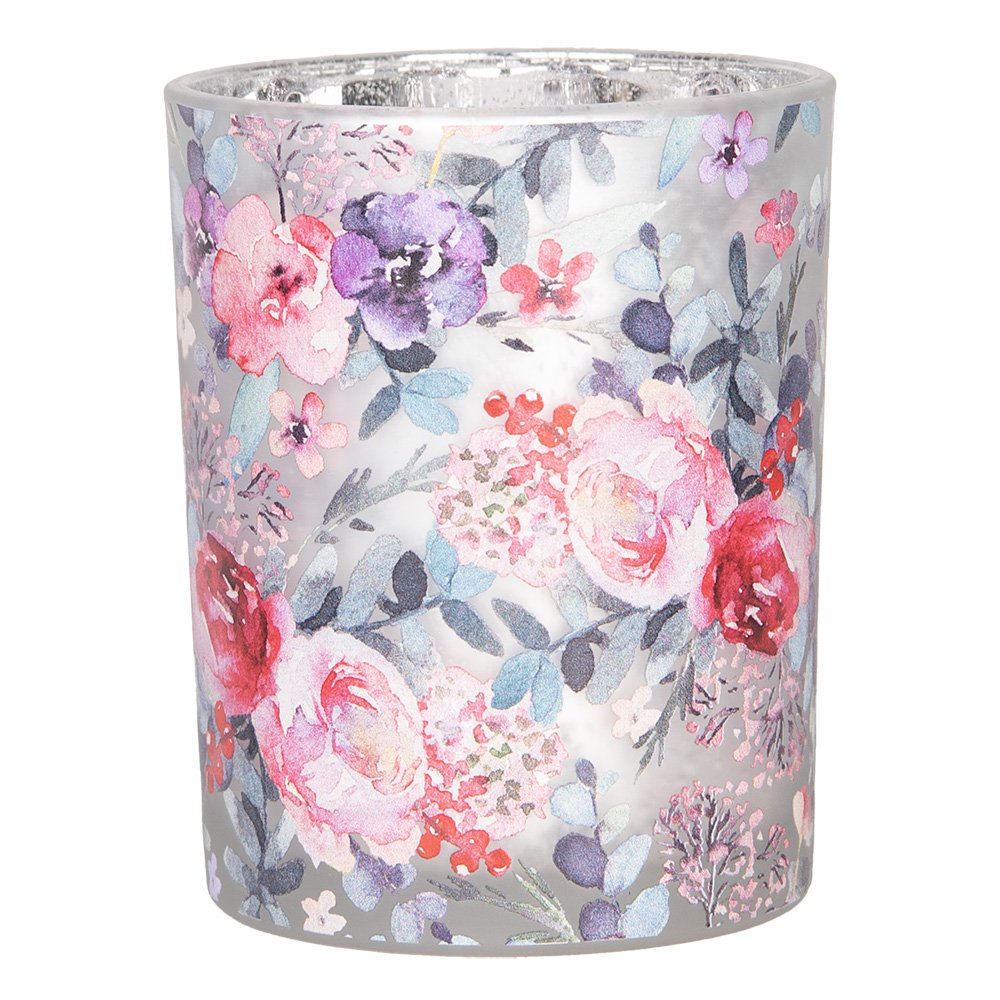 Theelichthouder Set van 2 Ø 7x8 / 10x13 cm Grijs Glas Bloemen