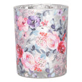 Theelichthouder Set van 2 Ø 7x8 / 10x13 cm Grijs Glas Bloemen