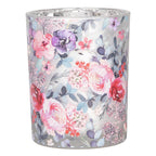 Theelichthouder Set van 2 Ø 7x8 / 10x13 cm Grijs Glas Bloemen