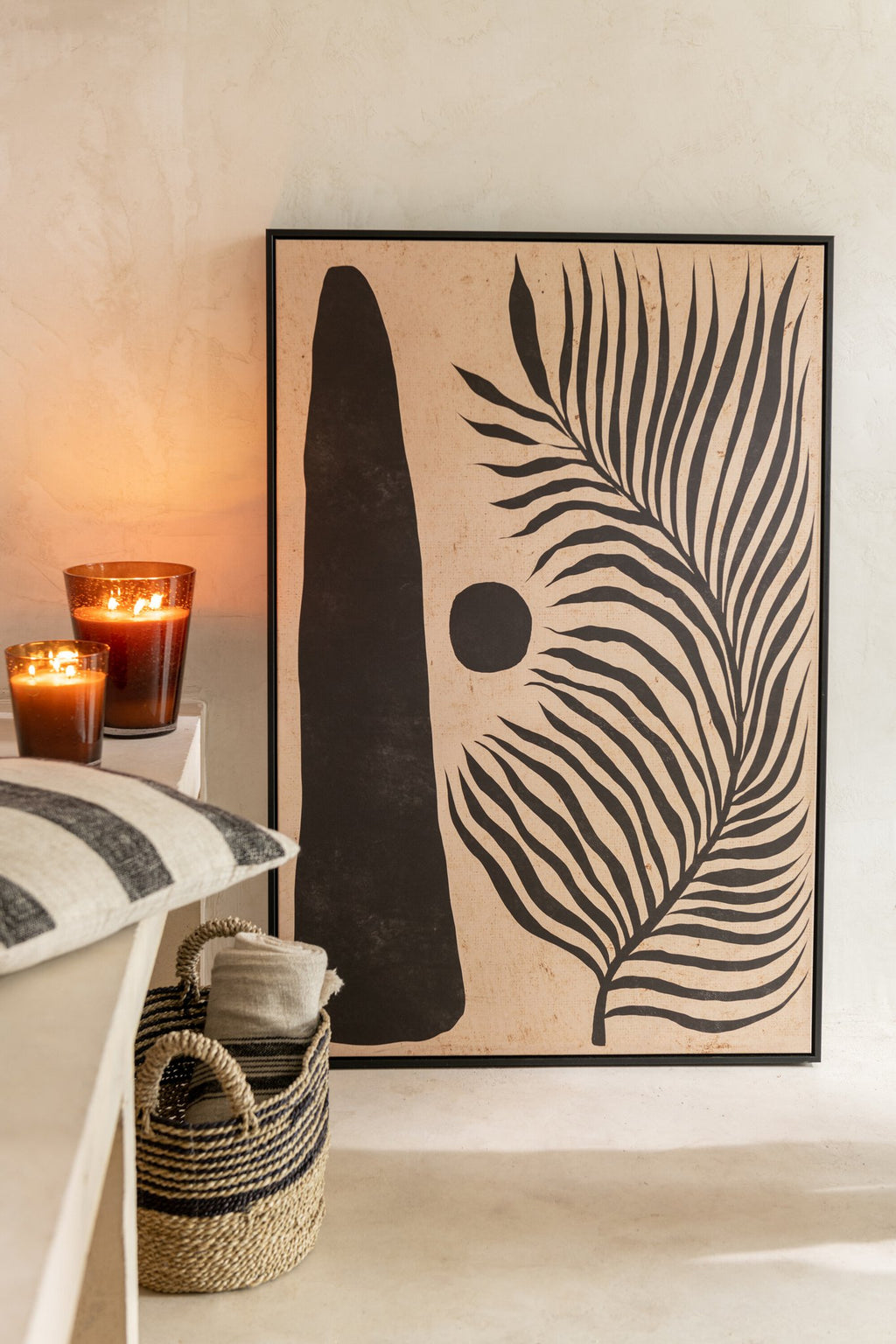 J-Line Kader Blad Abstract Hout/Canvas Bruin/Zwart
