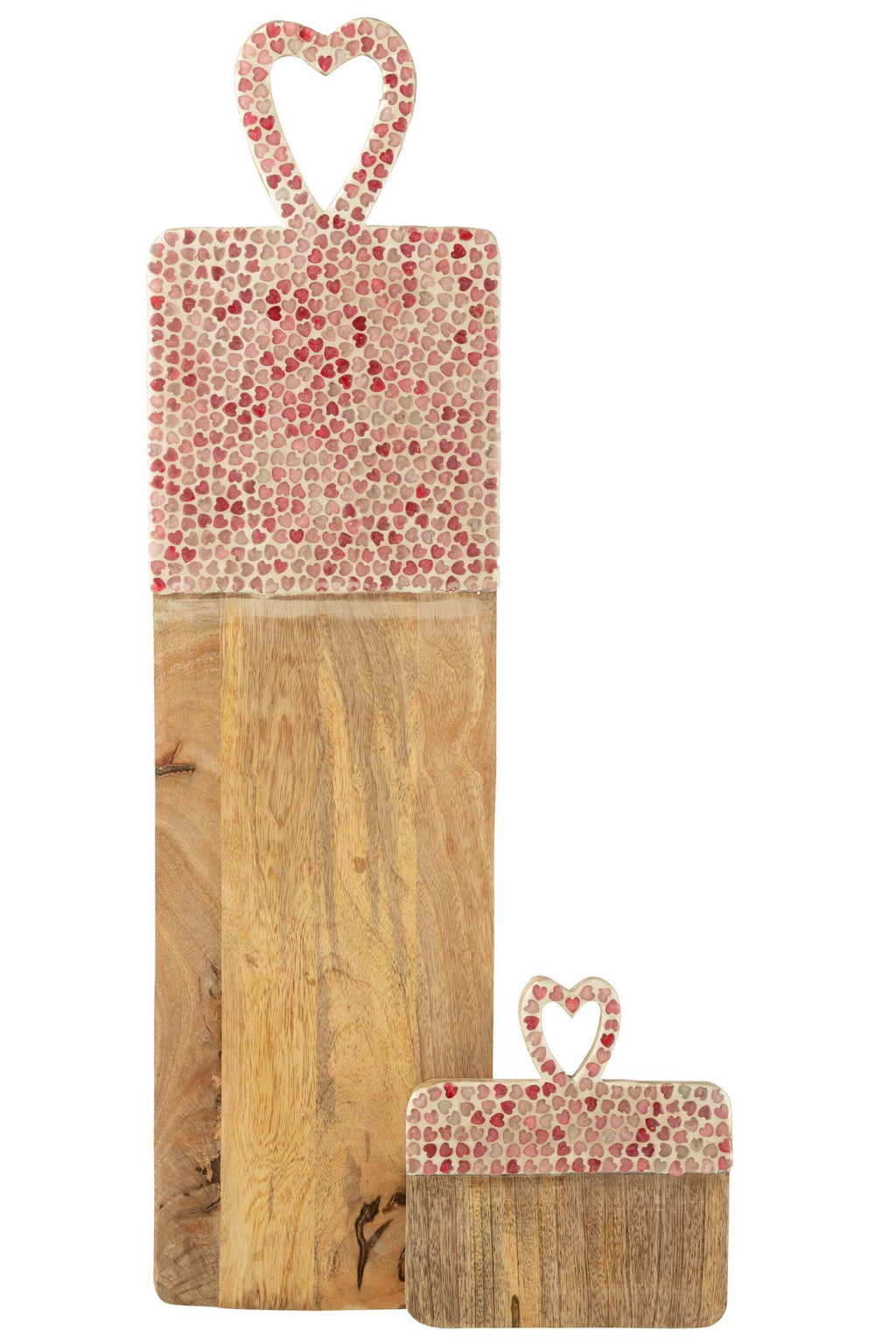 J-Line Dienblad Hart Mozaiek Lang Mango Hout Roze