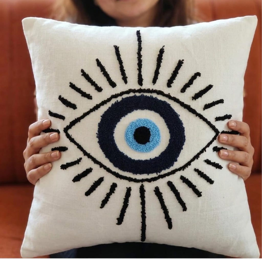 Evil Eye getufte decoratieve kussenhoes - 100% katoen - 1st