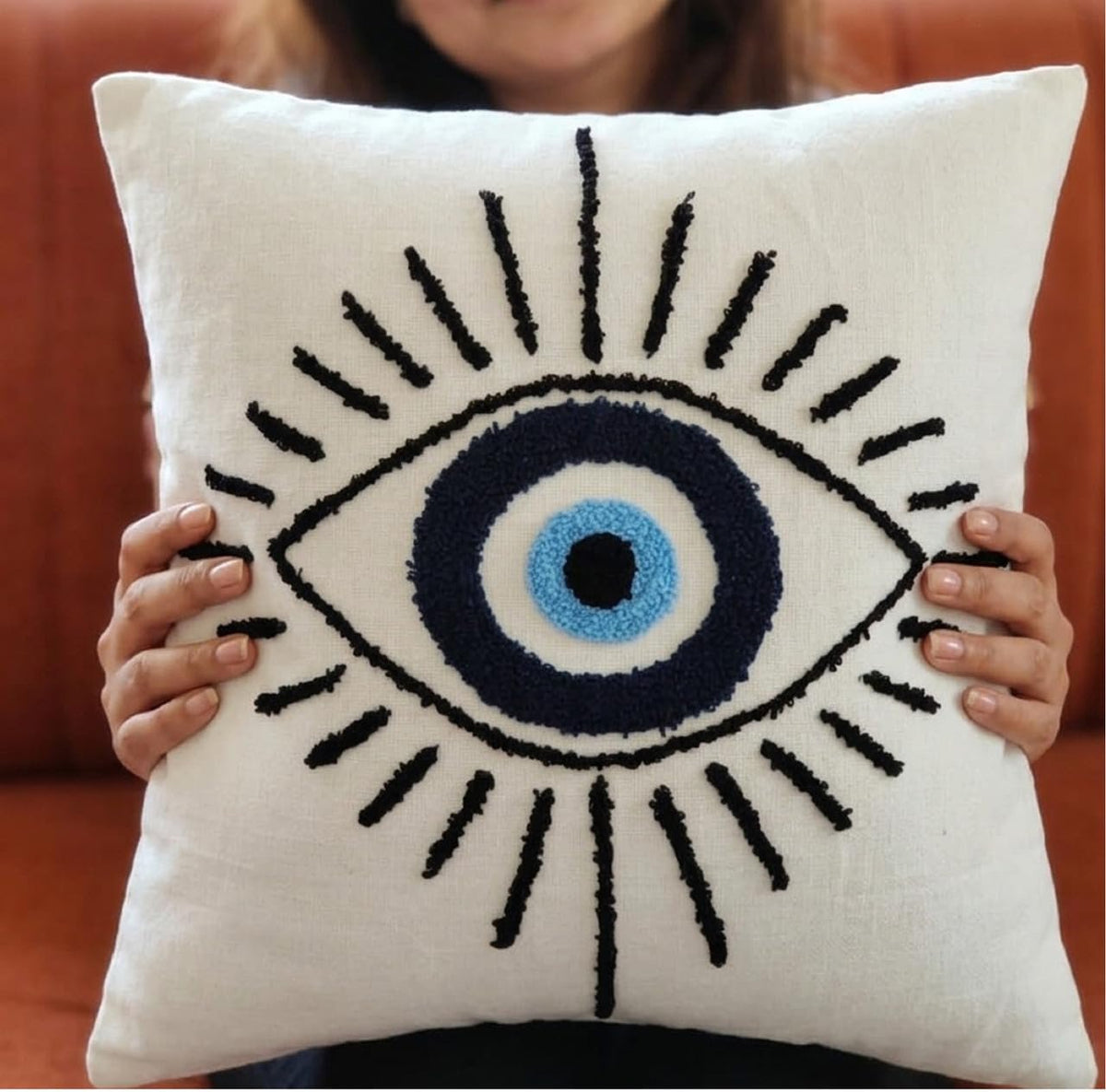 Evil Eye getufte decoratieve kussenhoes - 100% katoen - 1st