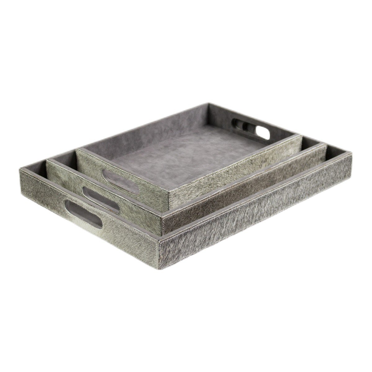 Dienbladen koehuid rechthoek grey (set of 3)