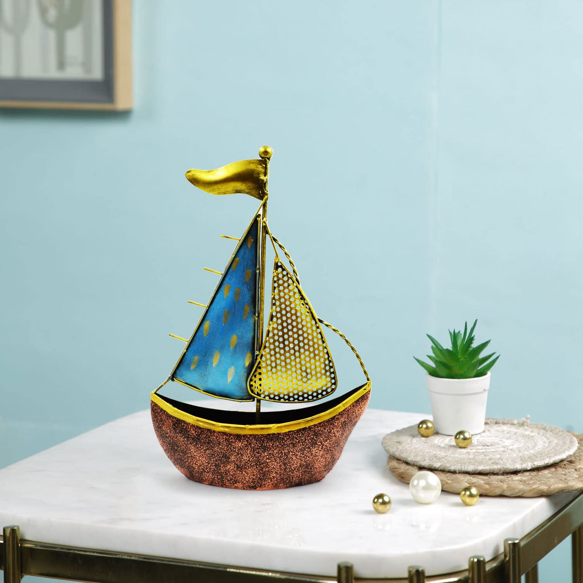 Decoratief beeldje – Metalen Turkse scheepsboot Naav – 30 cm hoog