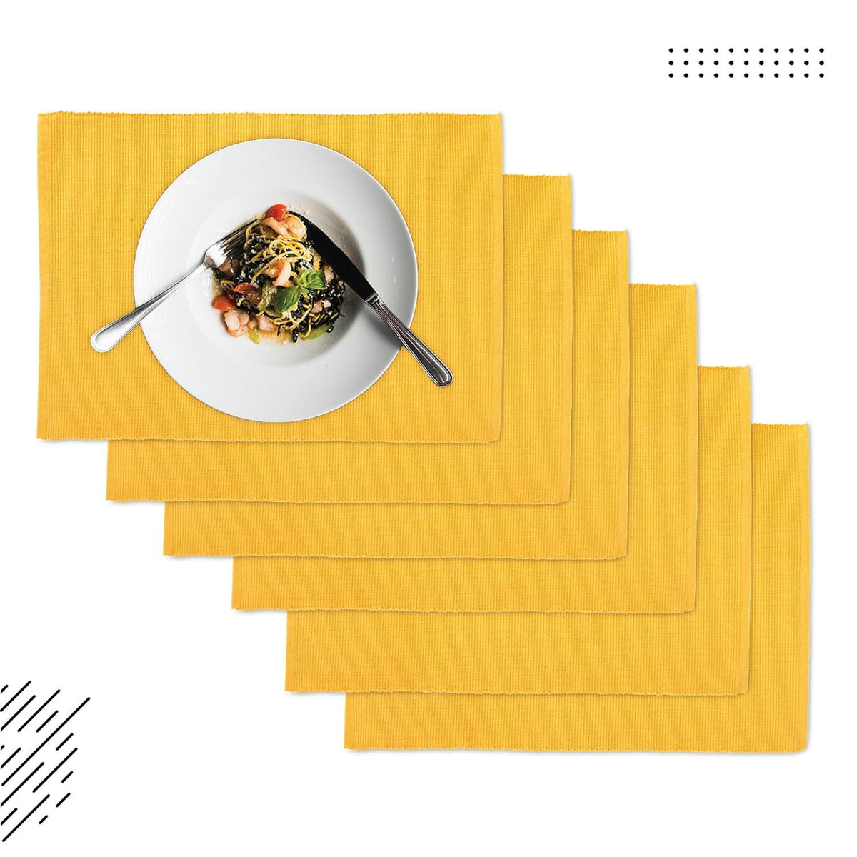 Eettafelmatten – Geribbeld Katoen – Set van 6 (48x32 cm)