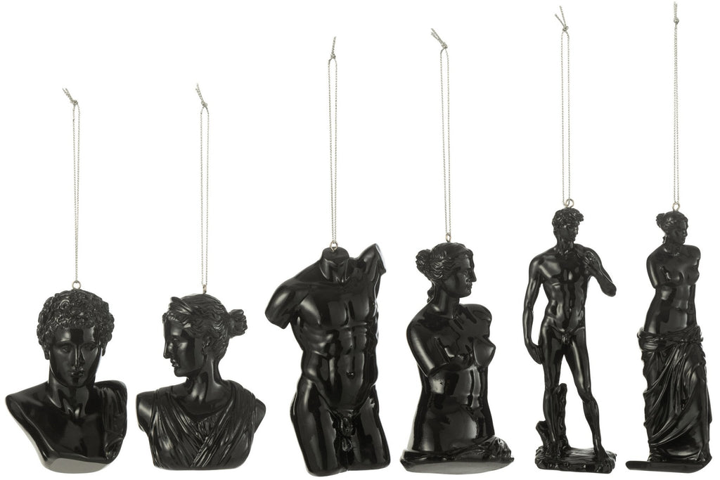 J-Line hangers romeinse beelden - polyresin - zwart - doos van 6