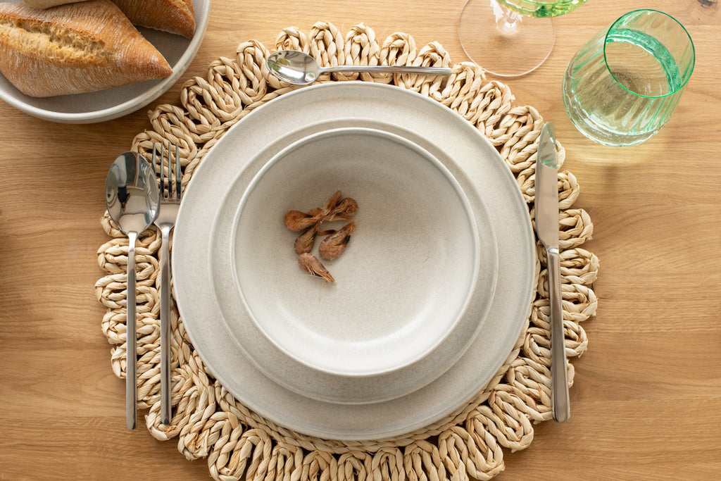 J-Line placemat Rond Bloem + Cirkels - jute - naturel