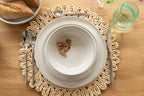 J-Line placemat Rond Bloem + Cirkels - jute - naturel
