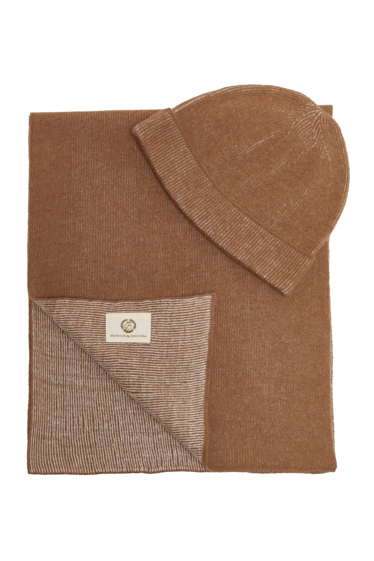 Artemis Beanie & Scarf Wool Set kameel-ecru