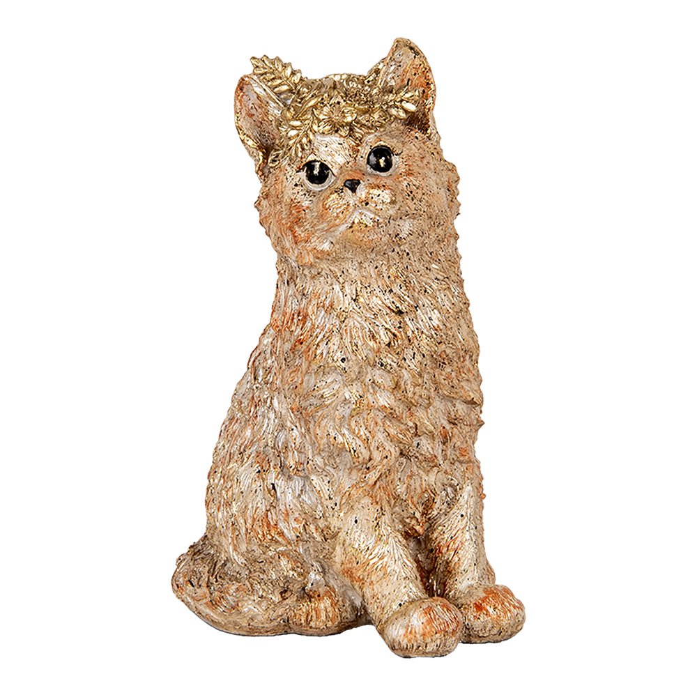 Decoratie Beeld Kat 16x14x25 cm Beige Kunststof