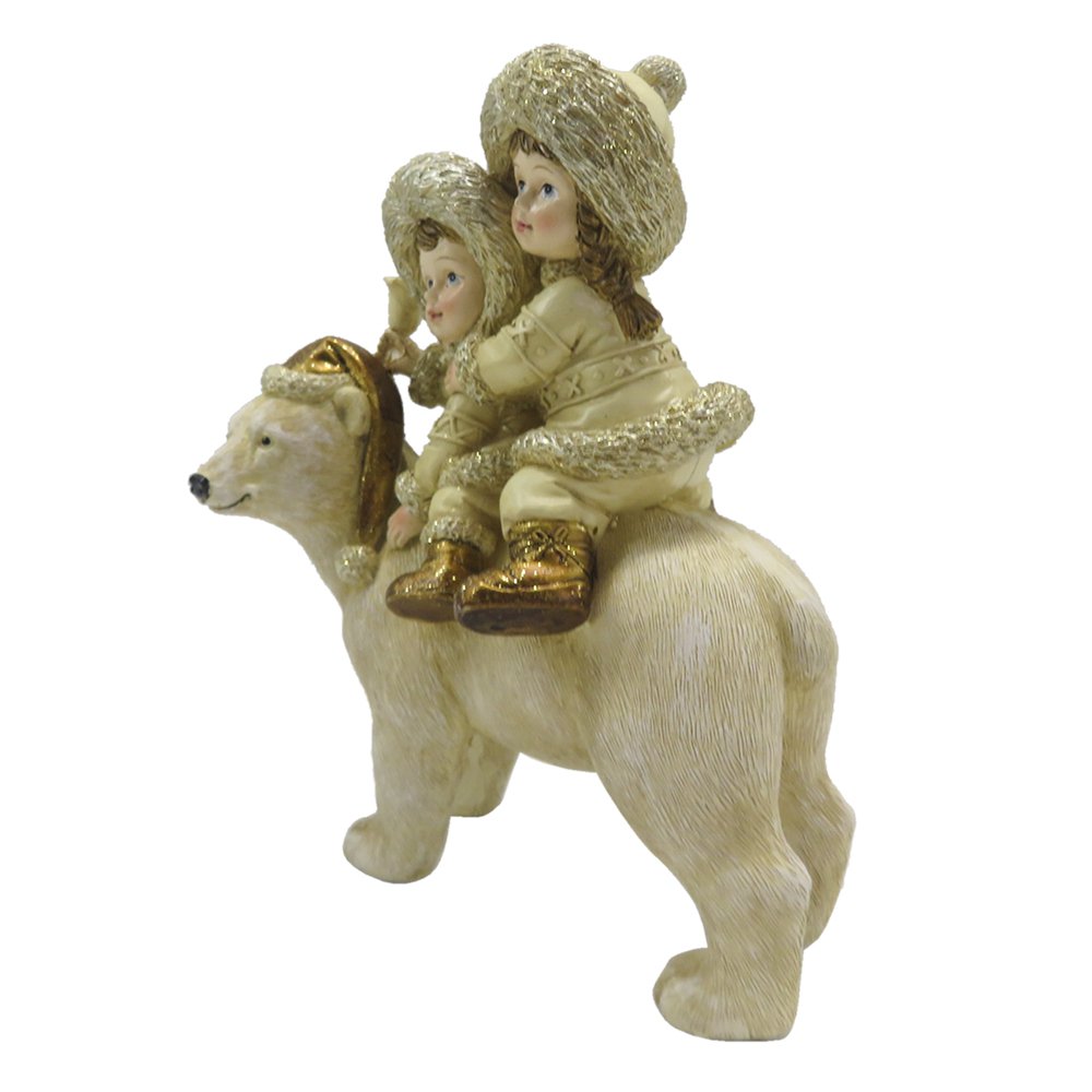 Beeld Kinderen 13x7x15 cm Beige Goudkleurig Polyresin Kerstdecoratie