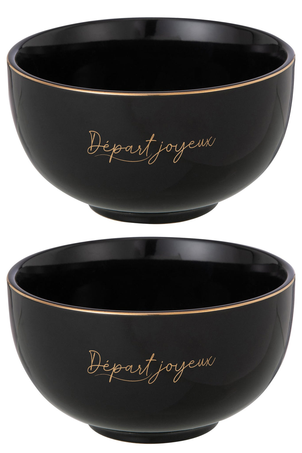 J-Line Départ Joyeux kom - porselein - zwart/ goud - L