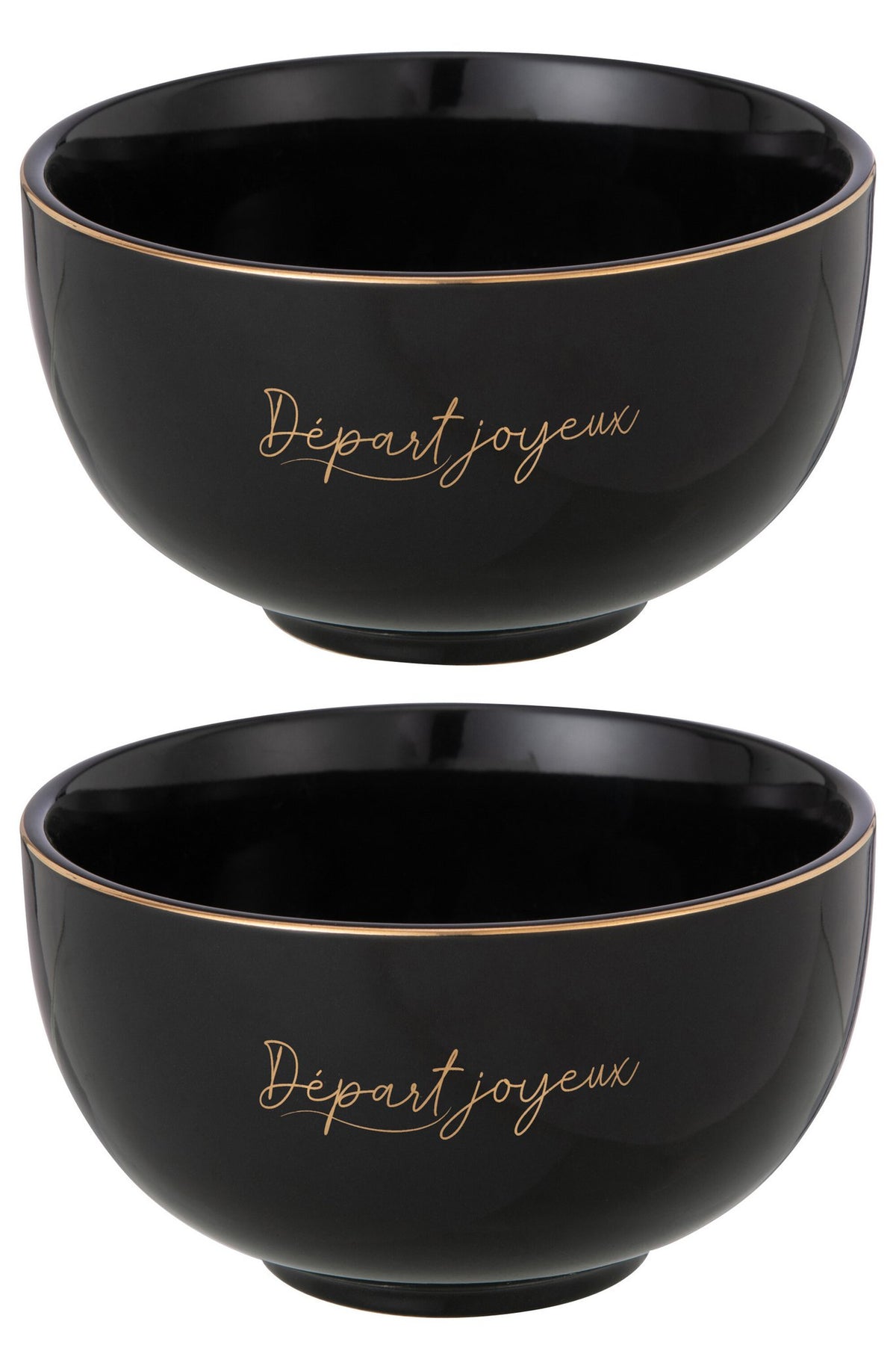 J-Line Départ Joyeux kom - porselein - zwart/ goud - L