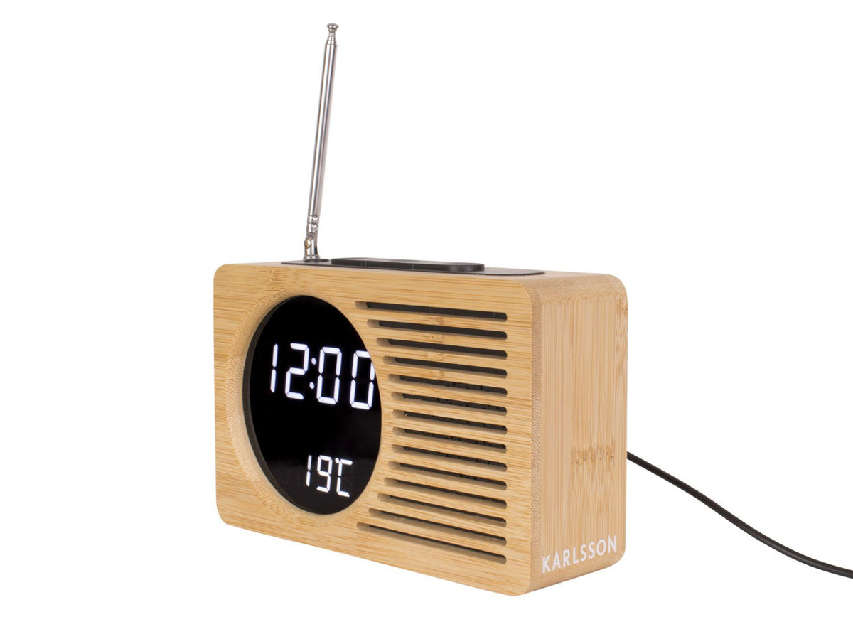 Wekker retro radio bamboe