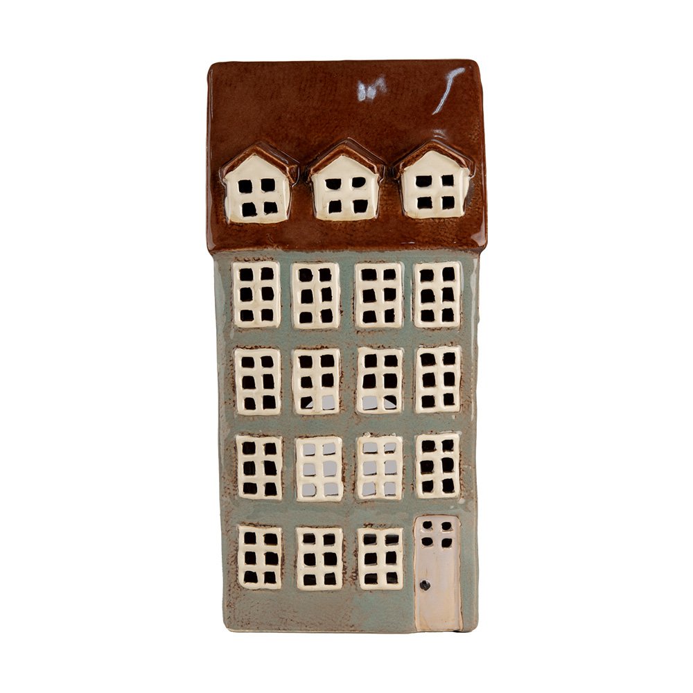 Waxinelichthouder Huis 15x11x30 cm Grijs Bruin Keramiek Theelichthouder