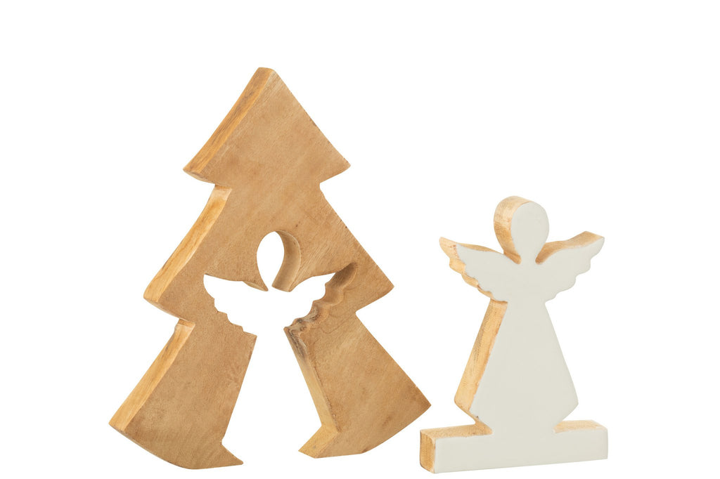 J-Line decoratie Engel In Boom - hout - wit/naturel - L
