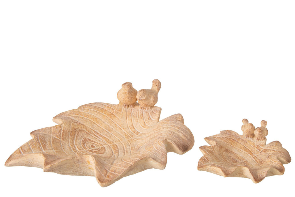 J-Line dienblad Blad + Vogel - magnesiumoxide - beige - L