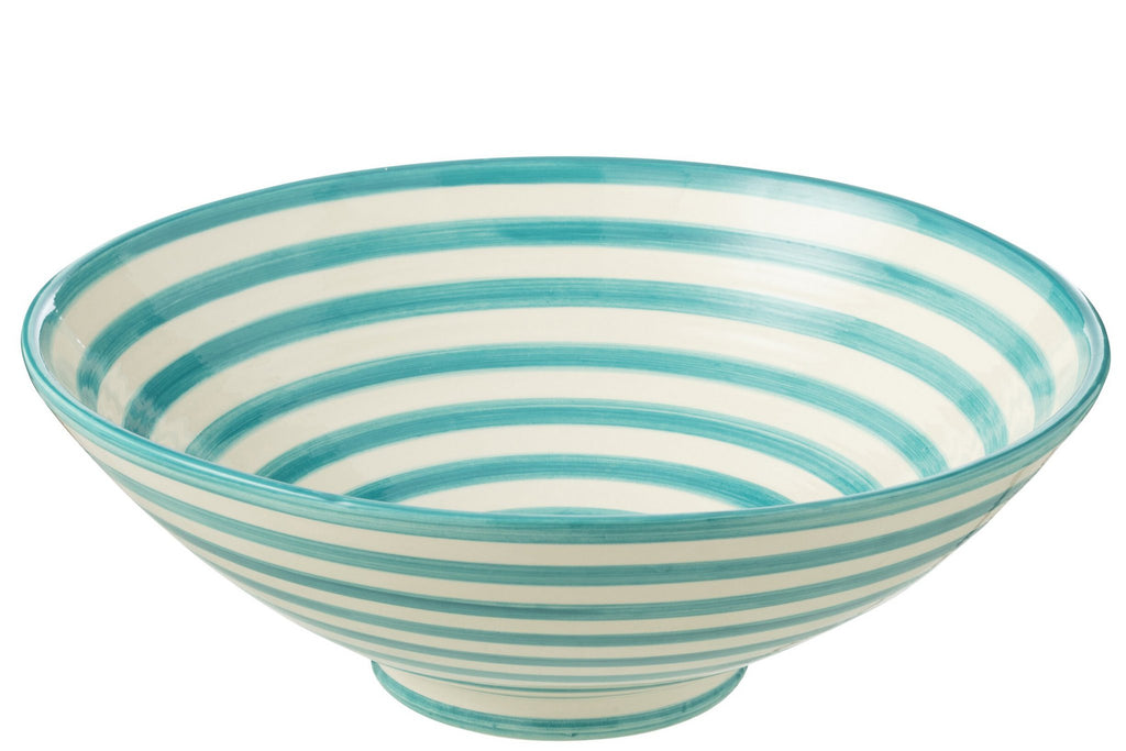 J-Line kom Granada Stripes - keramiek - wit/aqua