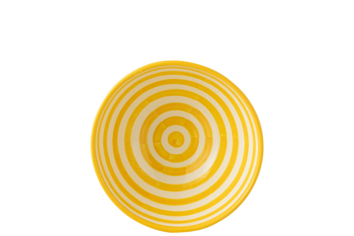 J-Line kom Granada Stripes High - keramiek - wit/geel - large