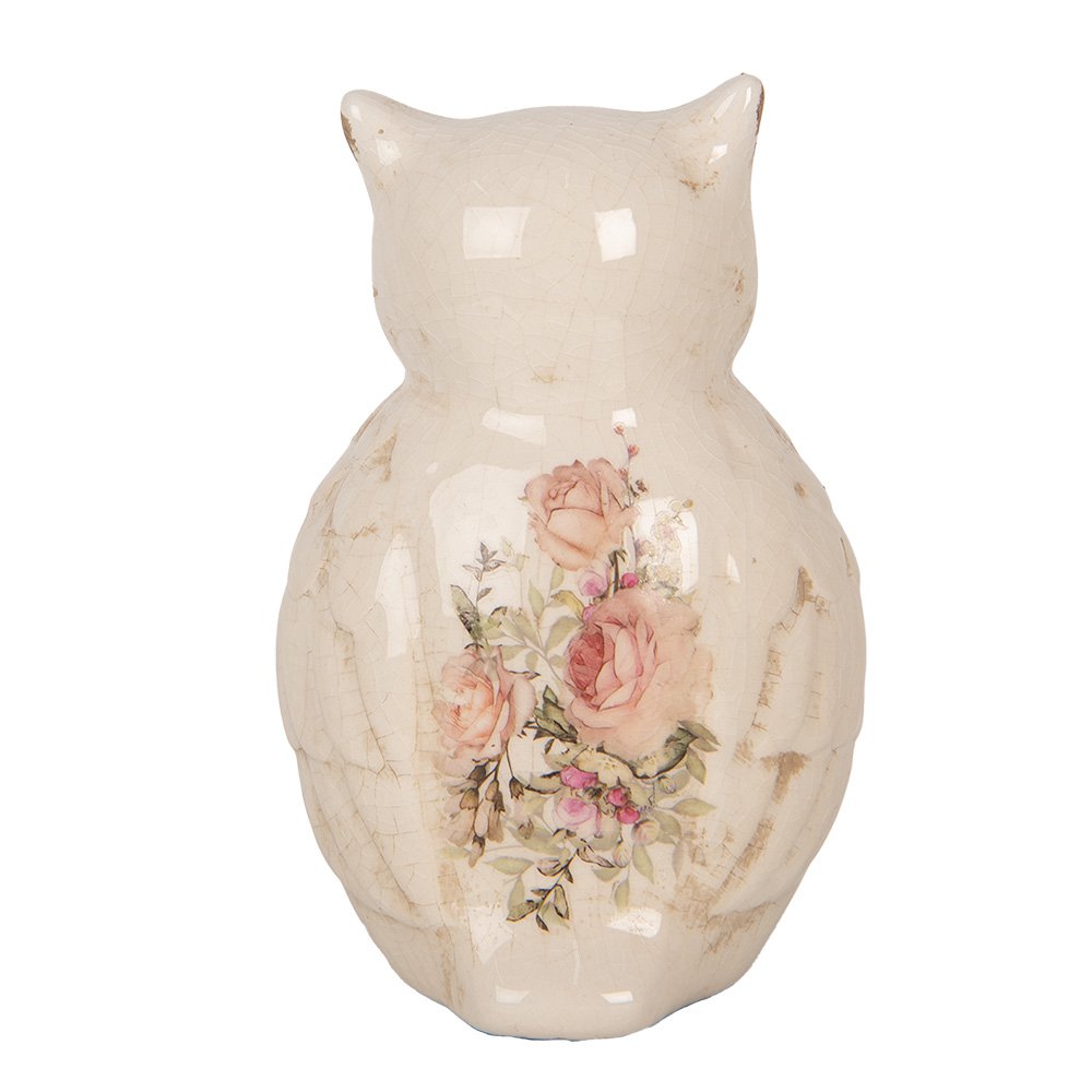 Decoratie Beeld Uil 11x10x17 cm Beige Roze Keramiek