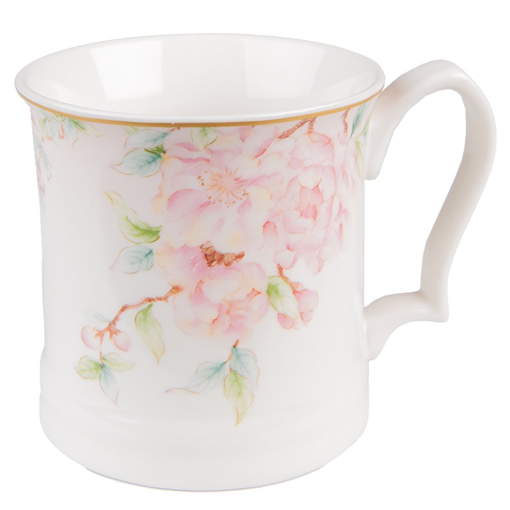 MOK 414 ML Wit Roze Porselein Bloemen Theemok