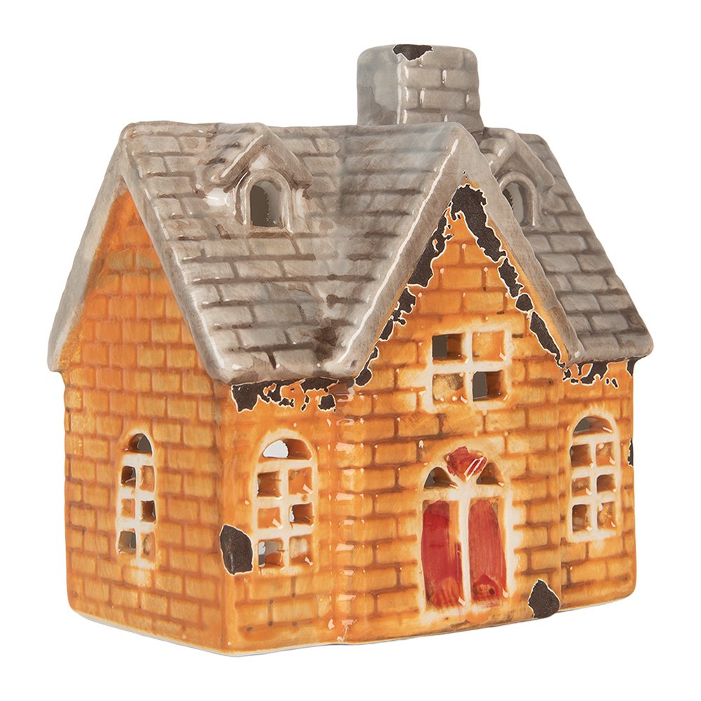 Waxinelichthouder Huis 13x8x14 cm Oranje Keramiek