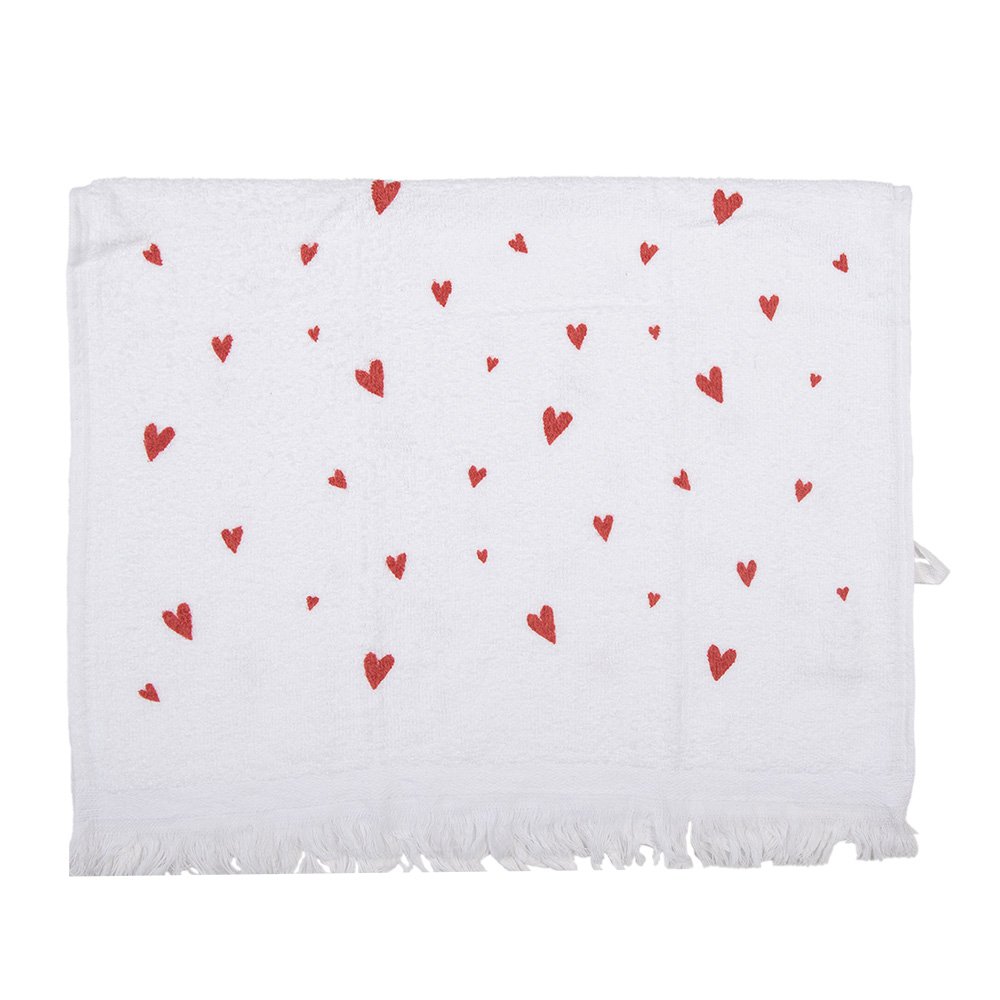 Gastendoekje 40x66 cm Wit Rood Katoen Hartjes