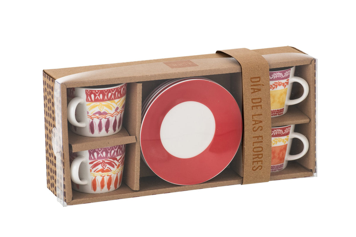 J-Line kopje + schoteltje - keramiek - paars/rood - S - set van 4