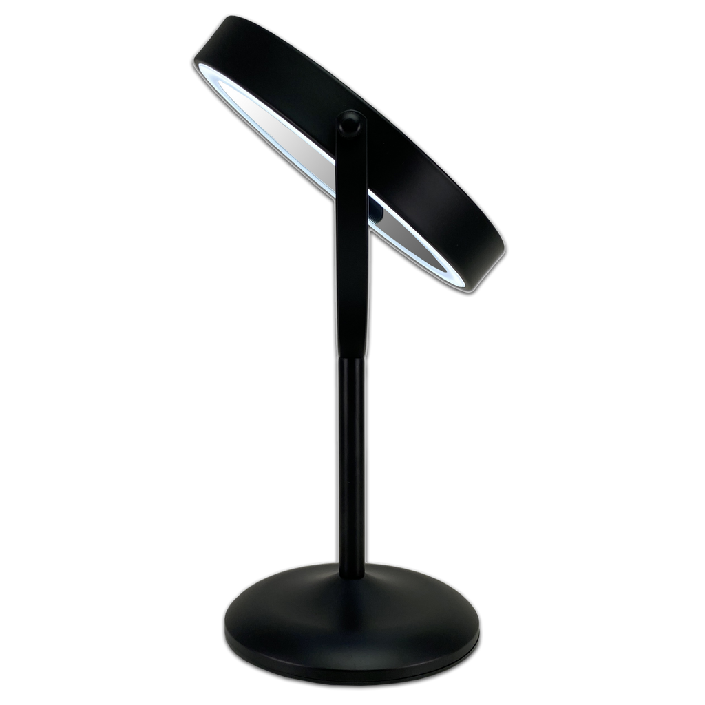 Metalen oplaadbare LED make-up spiegel zwart / Ø17,5cm