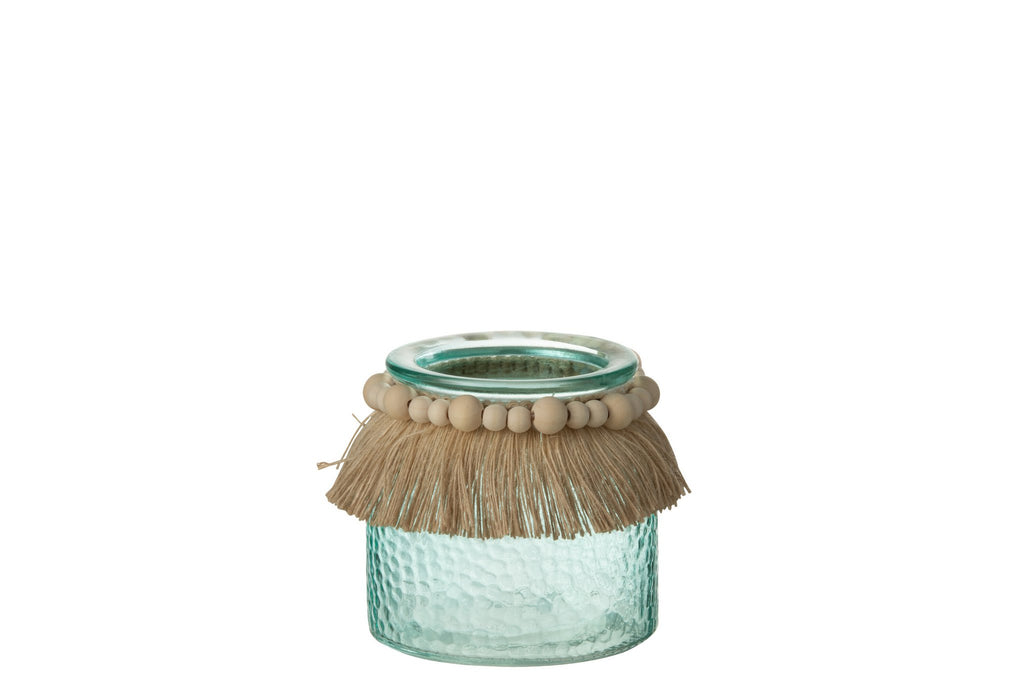 J-Line kaarshouder Kralen Decoratie - glas - blauw - small