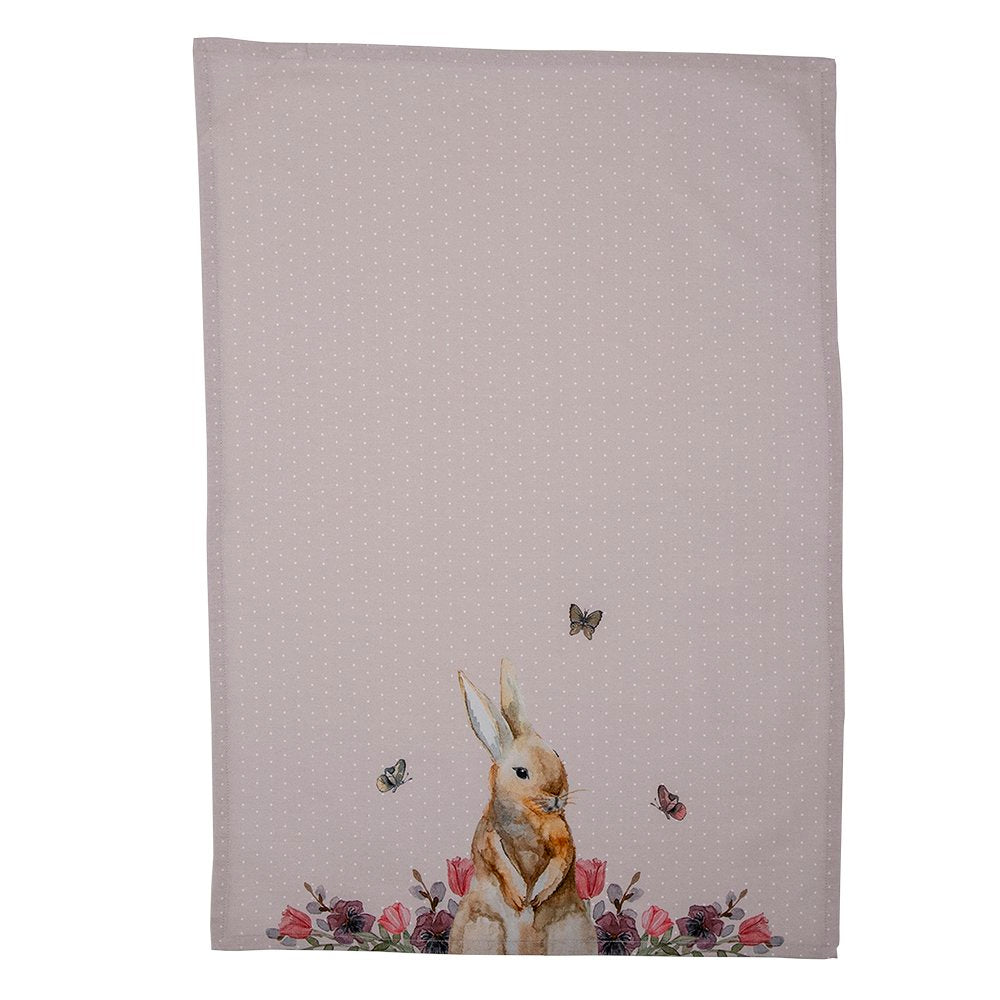 Theedoek 50x70 cm Wit Roze Katoen Konijn Bloemen Vaatdoek