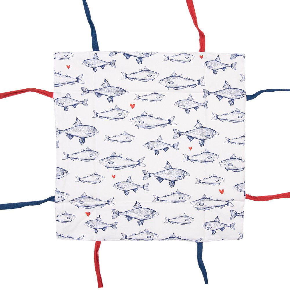 Broodmand 35x35x8 cm Wit Blauw Katoen Vissen Broodmandje
